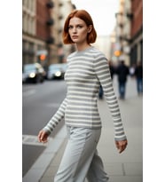 Kadın Bisiklet Yaka Çizgili Fitted Akrilik Triko Uzun Kol Basic Günlük Kazak Stili Kaliteli