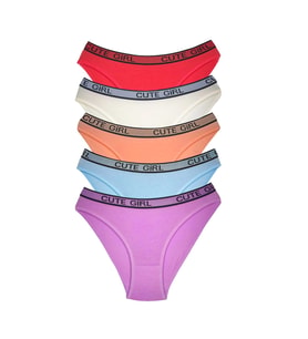 5 Adet Beli Yazılı Pamuklu Kalın Lastik Kadın Slip Külot
