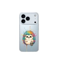 iPhone 17 Pro ile Uyumlu Splash Kirpi Tasarımlı Şeffaf Silikon Kılıf