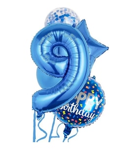 Mavi 9 Yaş Happy Birthday Konfetili Balon Set