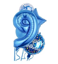 Mavi 9 Yaş Happy Birthday Konfetili Balon Set