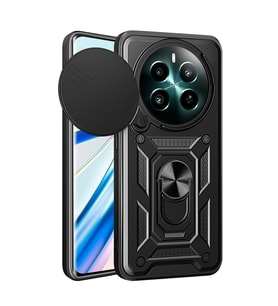Realme 12 Plus Uyumlu Kılıf Magnetik Standlı Kamera Korumalı Zore Sürgülü Vega Kapak (Siyah)