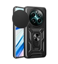Realme 12 Plus Uyumlu Kılıf Magnetik Standlı Kamera Korumalı Zore Sürgülü Vega Kapak (Siyah)