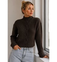 Basic Crop Yumuşak Dokulu Dik Yaka Triko Hırka AW25HI0004