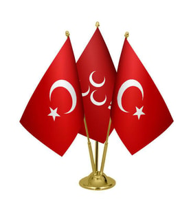 Masa Üstü MHP Bayrağı Türk Bayrağı Üçlü Pirinç Direk Masa Bayrak Seti