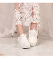 Berush Bride 228 Serisi  Dolgu Topuk Çiçek Güpürlü Gelinlik Ayakkabısı (Sedef)