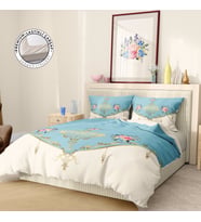 Monohome Premium Luxury Çift Kişilik Nevresim Takımı 3D Pamuk Saten Soft Stylish (MAVI-BEYAZ)