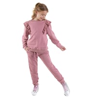 Fırfırlı Kız Çocuk Gül Kurusu Eşofman Takımı (Pembe)