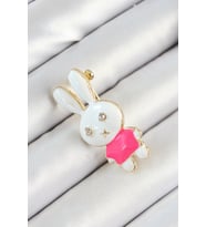 Zirkon Taş Detaylı Beyaz Ve Pembe 3D Tavşan Figürlü Kadın Broş 5886 - SSSSSS3836-8296