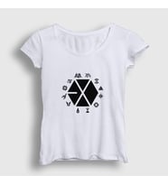 Presmono Kadın Beyaz Symbols Logo Exo T-Shirt 61800tt (Beyaz)