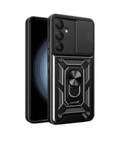 Samsung Galaxy A35 Uyumlu Kılıf Magnetik Standlı Kamera Korumalı Zore Sürgülü Vega Kapak (Siyah)