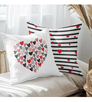 eJOYA Kırmızı Siyah Kalp Tasarımlı 2'li Yastık İçi Ve Kırlent Kılıfı 45cm 113562