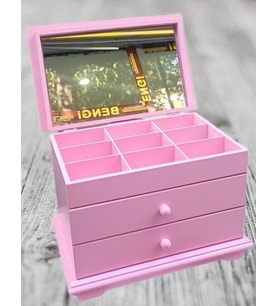 Hobi ERDL Takı Şifonyer 90390 Makyaj Kutu 2Çekmc Ayna Parlak Pembe Lake Ahşp MDF