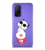 Xiaomi Mi 10T Pro Soft Premier Kapak Coolcat Tasarımlı Silikon Kılıf - Mor (Şeffaf)