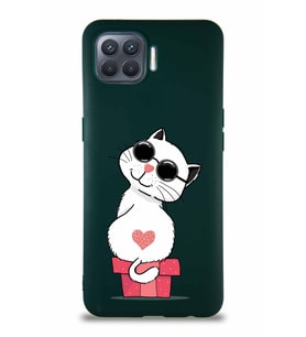 Oppo Reno 4 Lite Soft Premier Kapak Coolcat Tasarımlı Silikon Kılıf - Yeşil (Şeffaf)