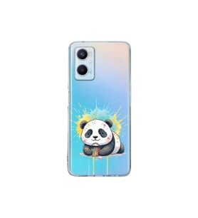 OPPO A96 ile Uyumlu Splash Panda Tasarımlı Şeffaf Silikon Kılıf