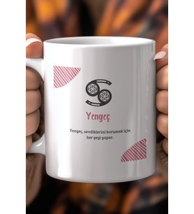 Yengeç Burcu Temalı 330ml Baskılı Beyaz Seramik Kupa Bardak