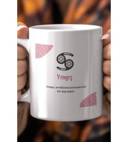 Yengeç Burcu Temalı 330ml Baskılı Beyaz Seramik Kupa Bardak