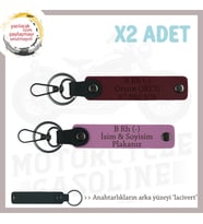 Tarz Sahibine, İsim Plaka ve B Rh (-) Kan Grubu Yazılı Hediye, Deri x2 Anahtarlık, Pembe-Bordo-Laci (Çok Renkli)