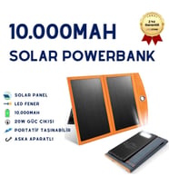 10,000mAh Solar Güneş Enerjili 2 Panelli 1 Type-C - 2 USB Çıkışlı 20W Hızlı Şarjlı Powerbank