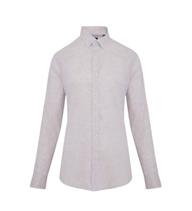 Hatemoğlu Kahverengi Desenli Slim Fit Keten Gömlek