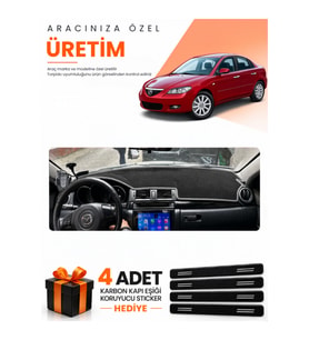 MAZDA 3 (2003-2009) Uyumlu Torpido Koruma Örtüsü Oto Kılıfı - Siyah Gri