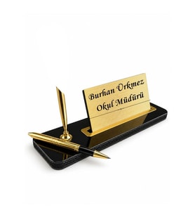 Öğretmene Hediye Kişiye Özel Masa İsimliği - Okul Müdürü Lüks Masa Seti Siyah Gold