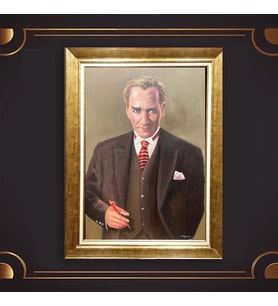 Özel Seri Paspartulu Çerçeveli Atatürk Tablo l577 (Gold)