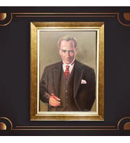 Özel Seri Paspartulu Çerçeveli Atatürk Tablo l577 (Gold)