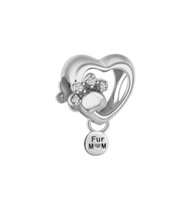Kedi Köpek Annesi Patili Kalp Charm  925 Ayar Gümüş