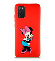 Samsung Galaxy A02S Soft Premier Kapak Minnie Mouse-D Tasarımlı Silikon Kılıf - Kırmızı (Şeffaf)