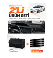 e-biz HONDA CIVIC FB7 (2011-2015) Uyumlu Torpido Örtüsü + Deri Bagaj Çantası Seti - Siyah - HO011