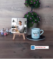 İngilizce Öğretmeni Fotoğraflı Dekoratif Taş, Ahşap Altlıklı Türk Kahvesi Fincanı Hediye (Model 7)