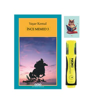 İnce Memed - 3 Yaşar Kemal Yapı Kredi Yayınları-Sarı Fosforlu Kalem-Not Defter Seti (Renksiz)
