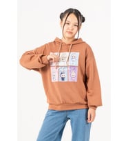 Kız Çocuk Labubu Baskılı 3 İplik Kışlık Şardonsuz Sweatshirt 4540 (Kahverengi)