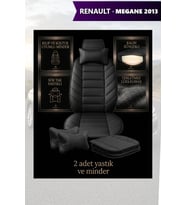 renault megane 2013 Koltuk ve Kılıf uyumlu Yastık Minder Lüks Siyah 2 Minder 2 Yastık