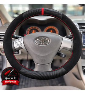 Toyota Corolla Fielder Dikme Direksiyon Kılıfı Alcantara Süet Mat Karbon Kırmızı Yüzük ve Dikiş 2004-2006