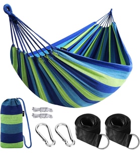 Valkyrie Çift Kişilik XL 260x150cm Kemerli Kolay Kurulabilir Kanvas Hamak Çantalı Mavi