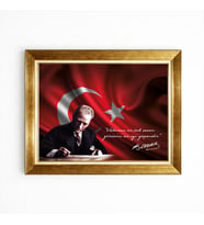 Tablore Türk Bayraklı Atatürk Vatanını En Çok Seven Sözlü Çerçeveli Ofis ve Ev Tablosu
