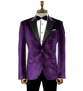 Kadife Slim Fit Tek Düğmeli Mor Erkek Balo Ceket - Wessi