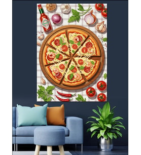 Büyük Dilimlenmiş Karışık Pizza Dekoratif Kanvas - Mdf Ahşap Tablo