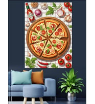 Büyük Dilimlenmiş Karışık Pizza Dekoratif Kanvas - Mdf Ahşap Tablo
