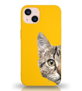 Apple iPhone 13 Uyumlu Lansman Kılıf Catface Tasarımlı İçi Kadife Kapak-Sarı (Şeffaf)