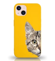 Apple iPhone 13 Uyumlu Lansman Kılıf Catface Tasarımlı İçi Kadife Kapak-Sarı (Şeffaf)