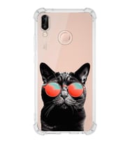 PrintiFy Huawei Mate 20 Lite Uyumlu Kedi 3 Baskılı Şeffaf Köşe Korumalı Antişok Kılıf