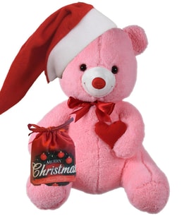 Yılbaşı Özel Konseptli  Romantik "Merry Christmas" Peluş Ayı 80 cm (Pembe)