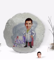 BK Gift Kişiye Özel Erkek Eczacı Karikatürlü Yuvarlak Dekoratif Kırlent Yastık-3