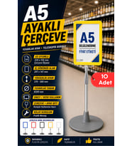 10 Adet - A5 Ayaklı Menü ve Fiyat Bilgi Standı Yuvarlak Tabanlı Teleskopik Çerçeve Etiketlik Sarı