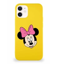 Apple iPhone 12 Soft Premier Kapak Minnie Mouse-C Tasarımlı Silikon Kılıf - Sarı (Şeffaf)