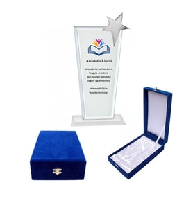 Kadife kutulu Cam Kristal Plaket gümüş yıldızlı